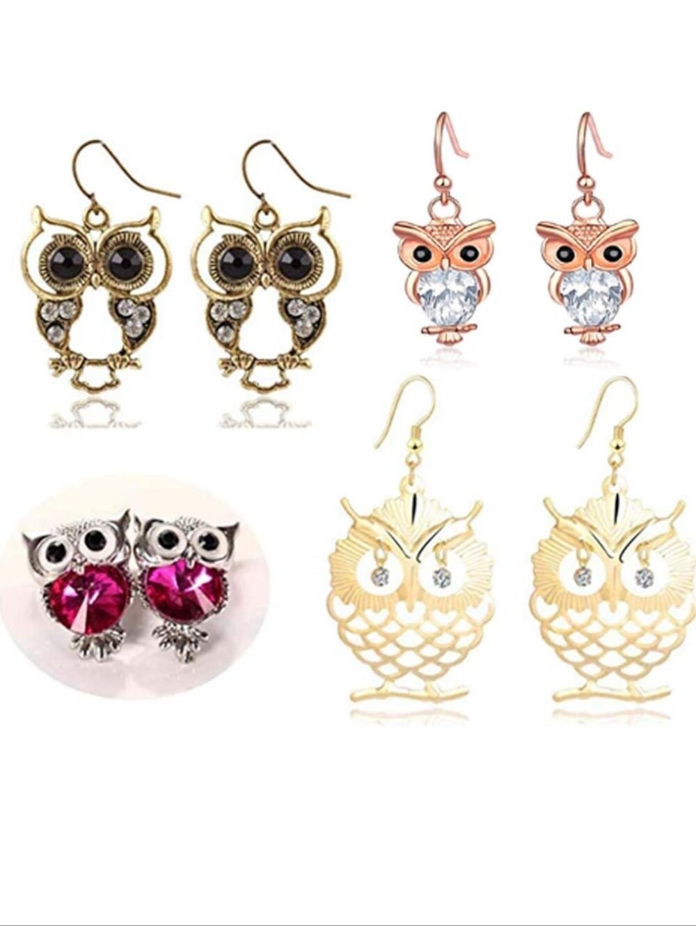 Gold and Rose Gold Owl Drop Earrings - Women Jewelry